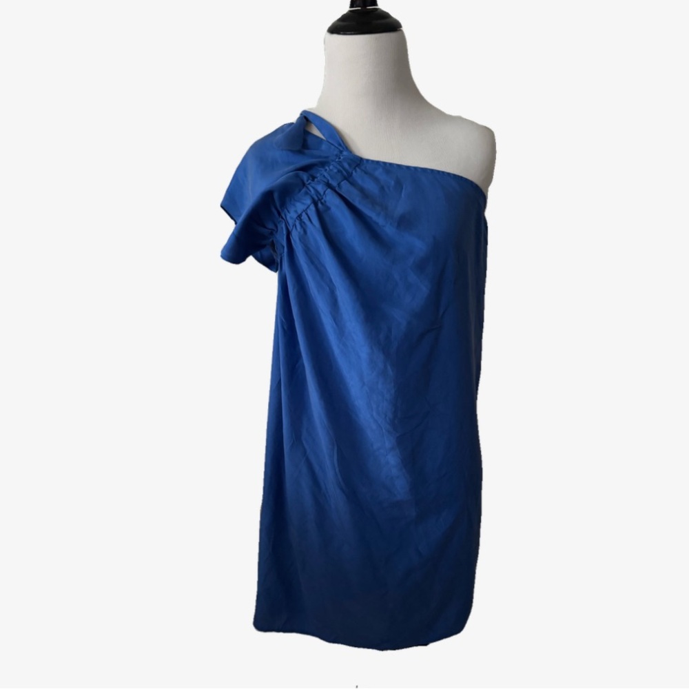 Zimmermann Royal Blue One Shoulder Tie Silk Mini Dress Size 0